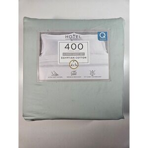 HOTEL Signature Sateen 400TC Egyptian Cotton 6pc Queen Sheet Set Blue/Green NIP